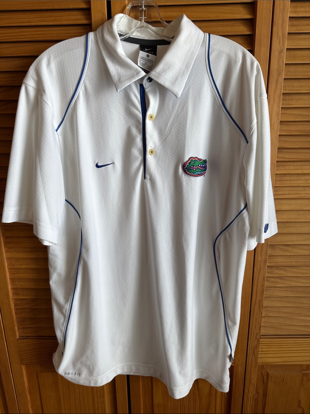 Nike White Polo with Blue Accents and Florida Gators Patch